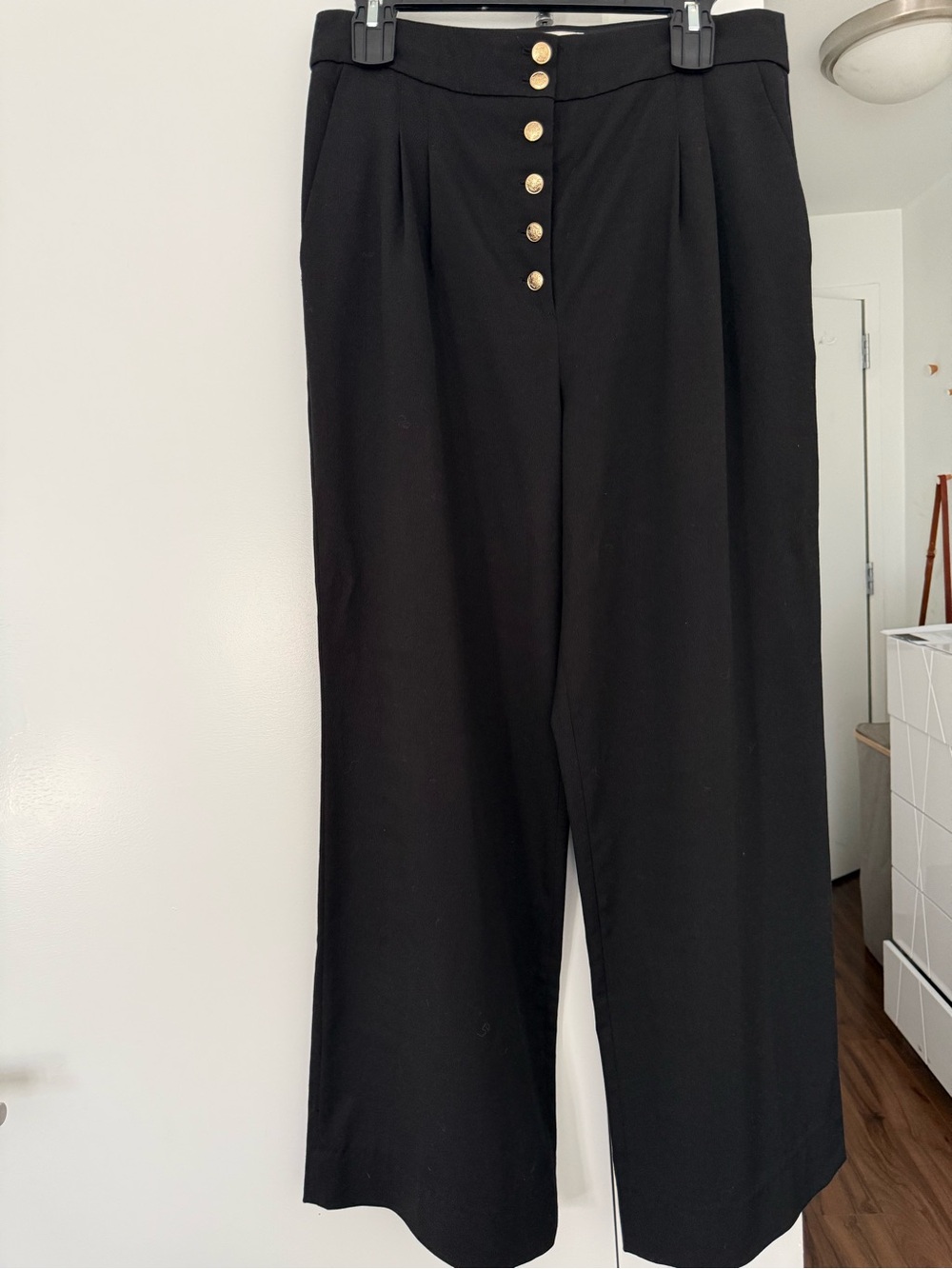 Sezane Caesar Black Wide-Leg Trousers with Gold Buttons